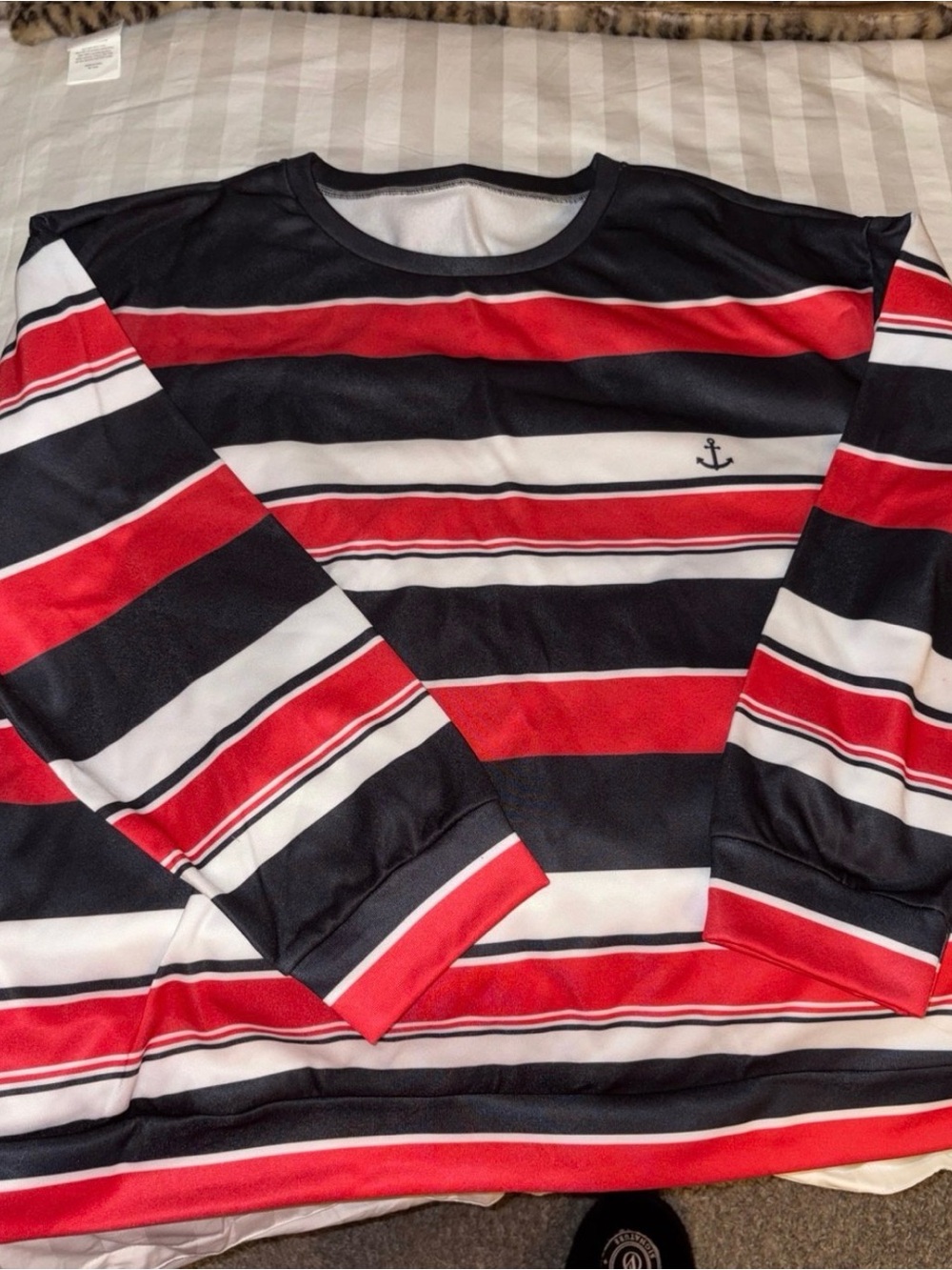 Women’s Red, Black & White Striped Crewneck Sweater